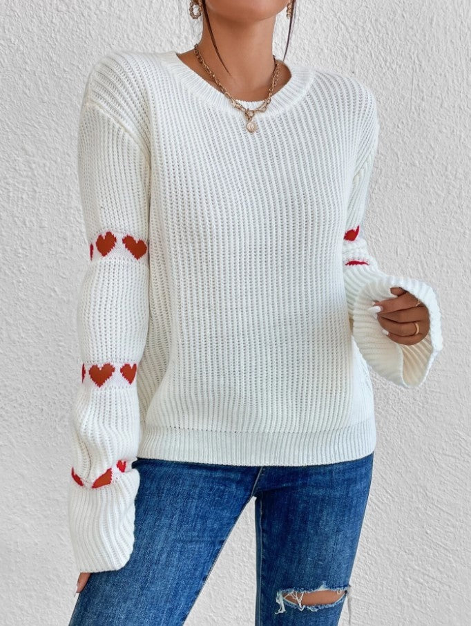 Pullover Loose Heart Jacquard Sweater For Women