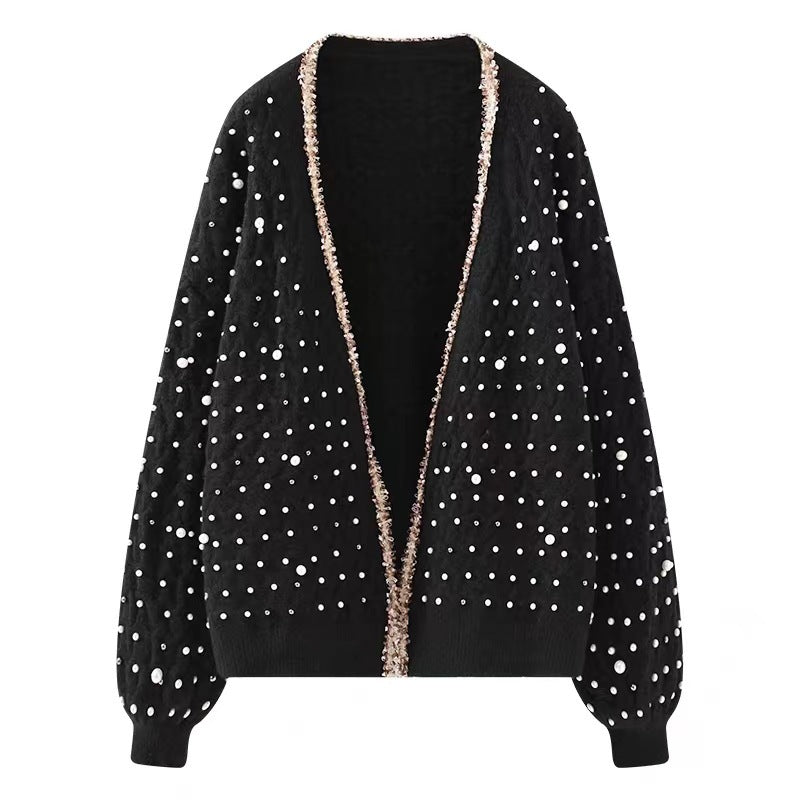 Women's V-neck Long-sleeved Vintage Beaded Sweaters Cardigan