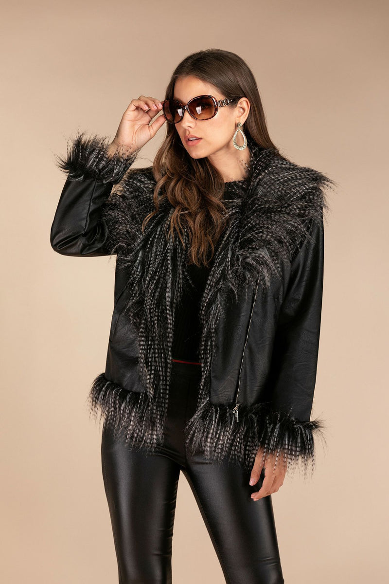 Imitation raccoon fur sheepskin leather jacket