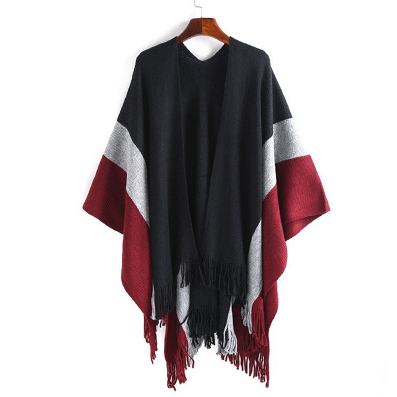 Split color tassel shawl warm scarf