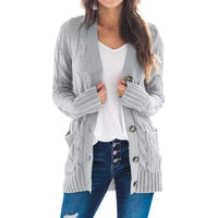 Women's Casual Cardigan Coat Solid Color Twist Button Cardigan Sweater