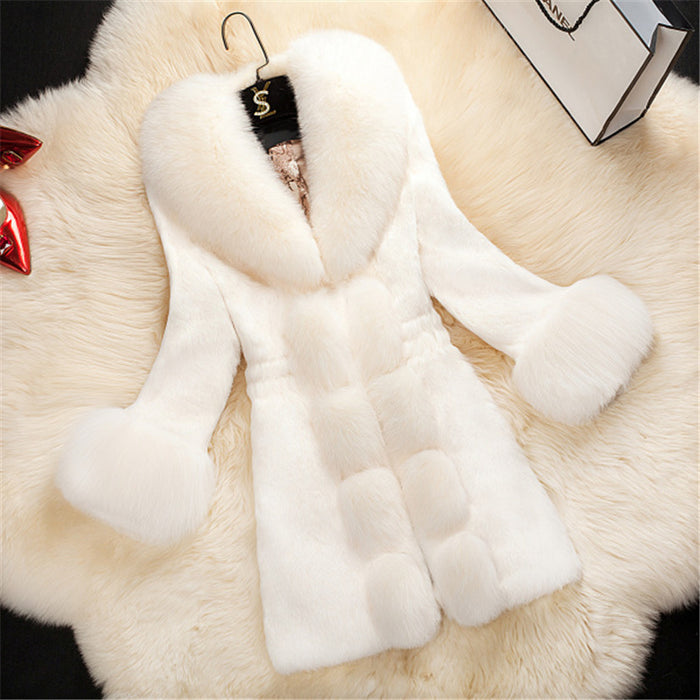 High-end female imitation rabbit fur coat in the long section of the oversized fox fur collar coat new fur