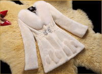 New Rex Rabbit Fleece Haining Fur Coat Mid-length Lady Fox Fur Collar Slim Fit