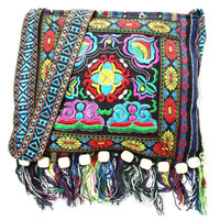 Ethnic style embroidered linen tassel bag