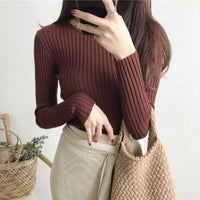 Women's Round Neck Cored Yarn Slimming Knitted Long Sleeve Slim Fit Skinny Warm Sweater