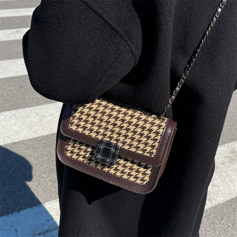 Textured Ladies Bag Retro Checkered Lock