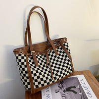 Contrast Color Tote Bag With Checkerboard