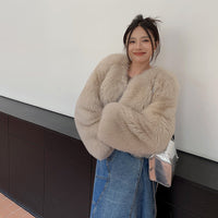 Fox Fur Whole Leather New Young Fur Coat Women's Short High Waist