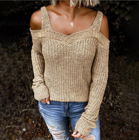 Women's Sling Off Shoulder Knit Solid Color Casual Long Sleeve Sweater