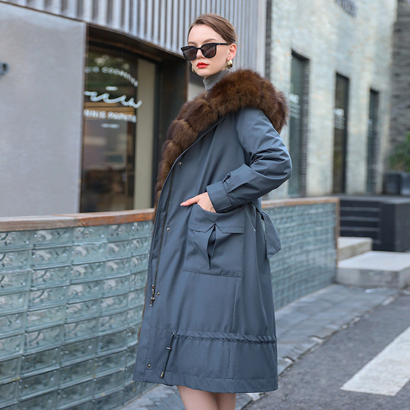 Long Detachable Rex Rabbit Liner Fur Coat