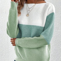 Women's Round Neck Splicing Knitwear Loose Top Sweater