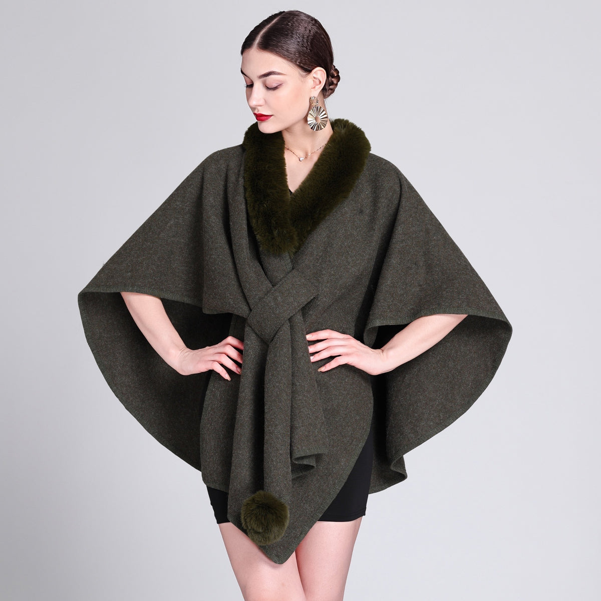 Imitation Rex Rabbit Fur Collar Cape And Shawl Female Loose Knitted Cardigan