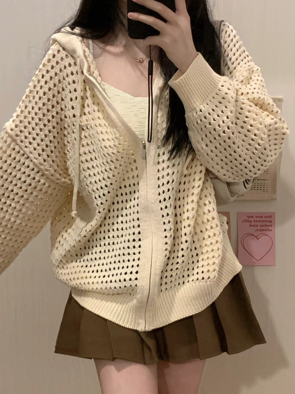 Women's Hollow-out Design Hooded Outwear Blouse Knitted Cardigan