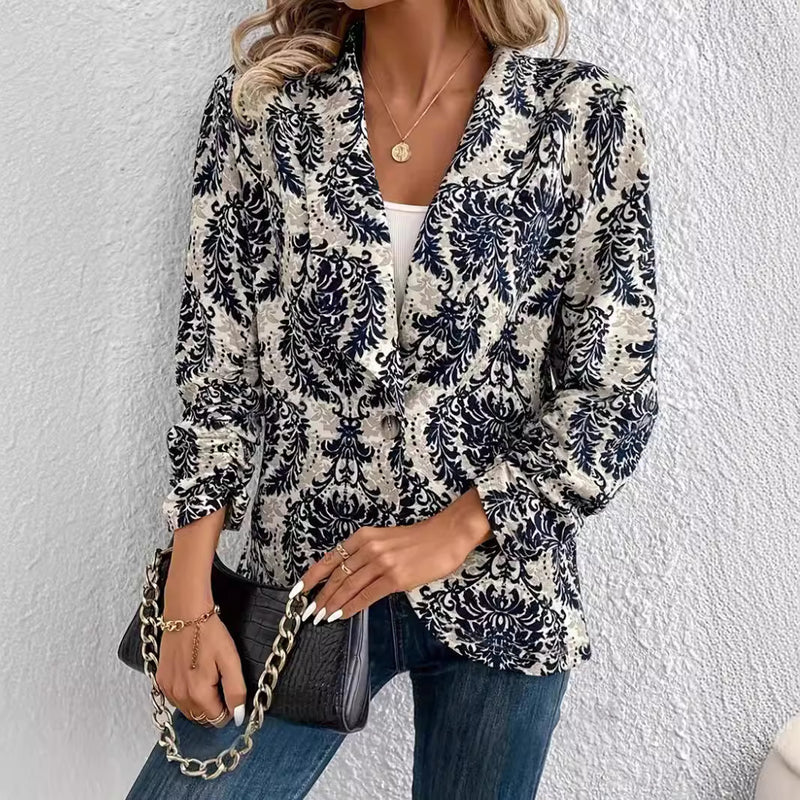 Women's Fashionable Cardigan Lapel Long Sleeve Printed Jacket Small Suit