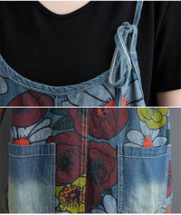 Korean New Literary Style Jeans Printed Suspenders Women