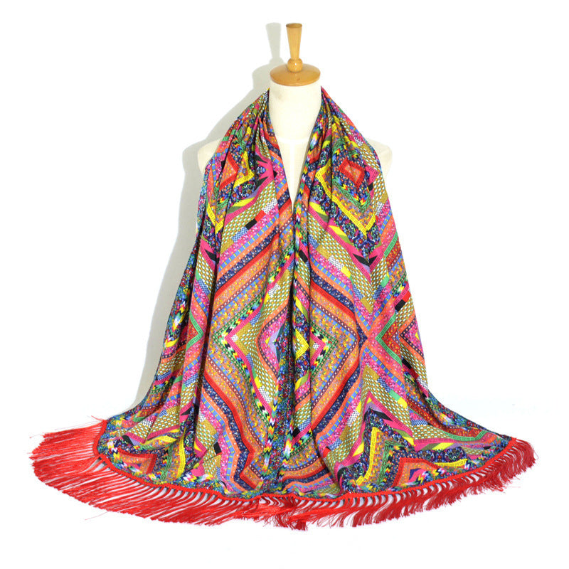 Printed Tassel Long Scarf Travel Ethnic Style Shawl