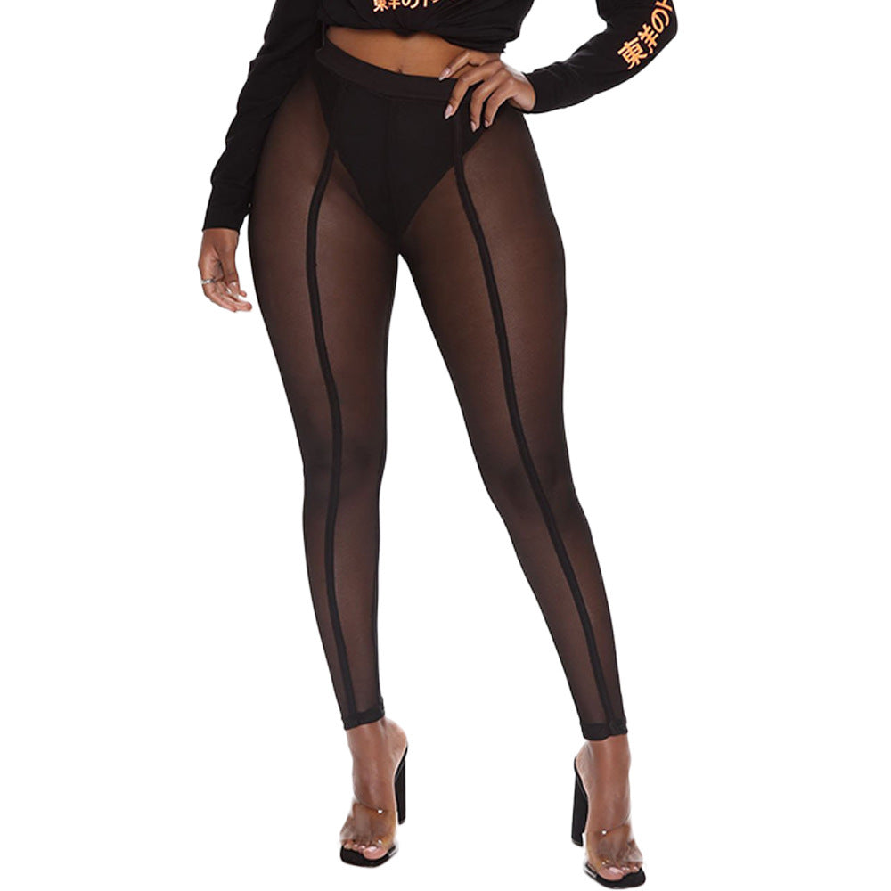 Sexy Tight Mesh See-Through Leggings Women Trousers