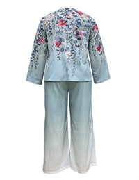 Temperament Printed Round Neck Ankle Banded Pants Two-piece Set