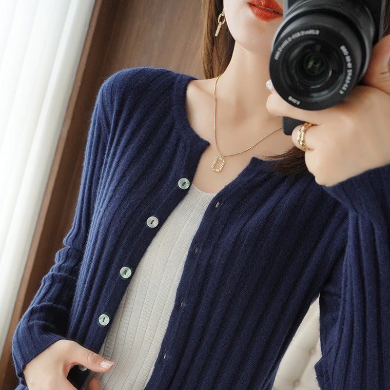 Women's Solid Color Wool Knitted Cardigan Sweater Coat