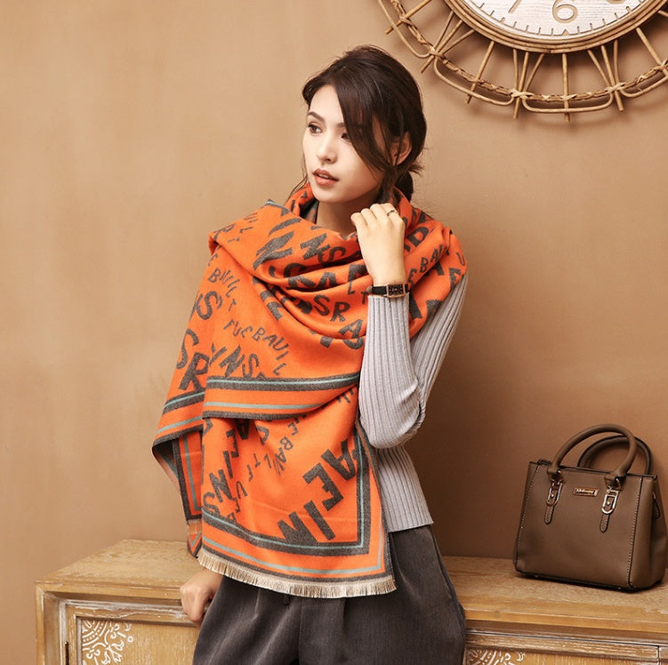 Fashionable Women's Letter Jacquard Warm Scarf