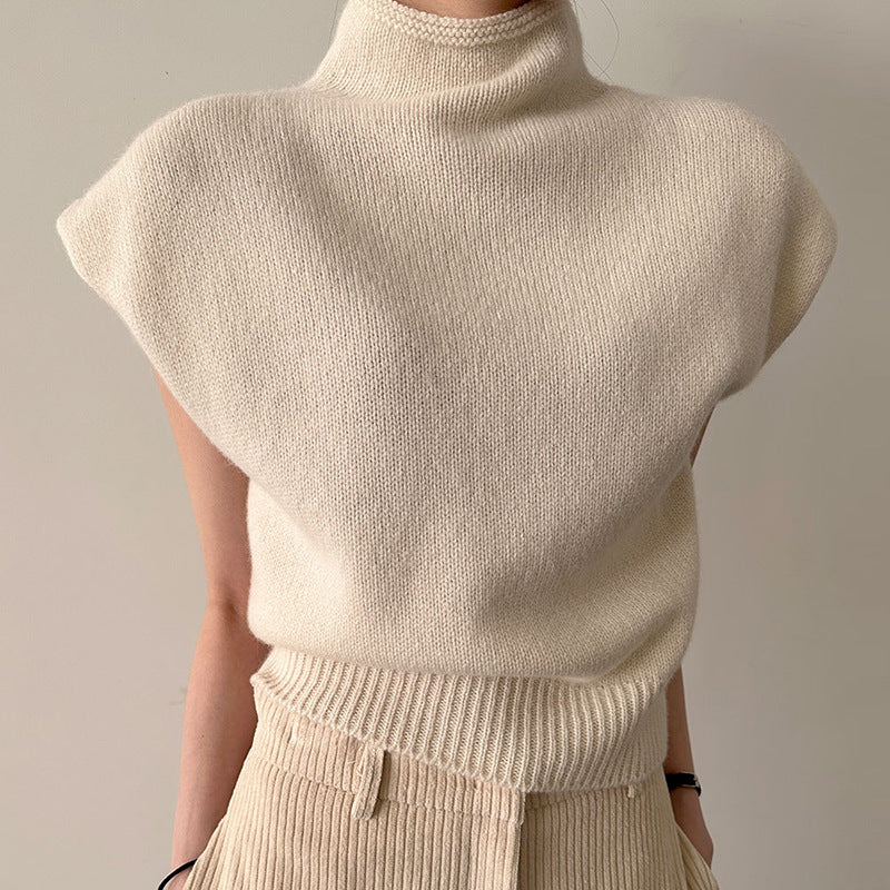 High Collar Loose All-matching Sleeveless Knitwear Sweater Top Women