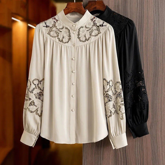 Loose Lace Openwork Shirt Embroidered Off-the-shoulder