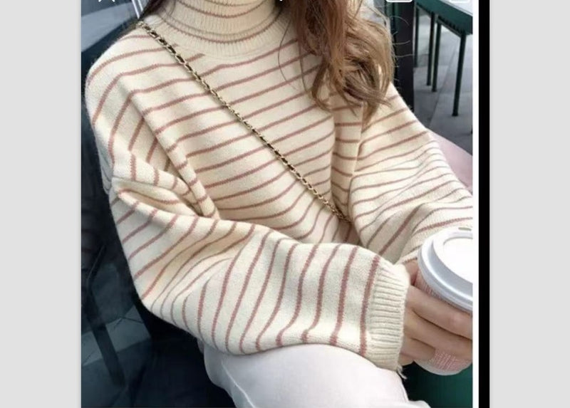 Striped Turtleneck Sweater Loose Pullover