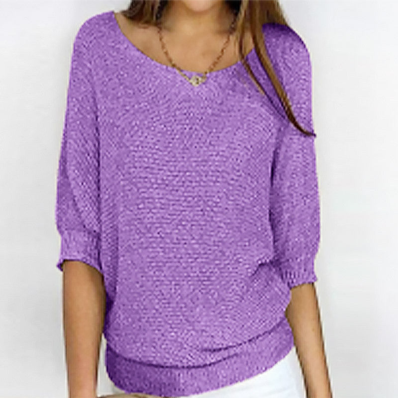 Solid Color Round Neck Sweater Women's