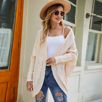 Solid Color Irregular Shawl Twisted Batwing Sleeve Sweater Cardigan