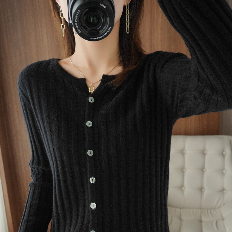 Women's Solid Color Wool Knitted Cardigan Sweater Coat