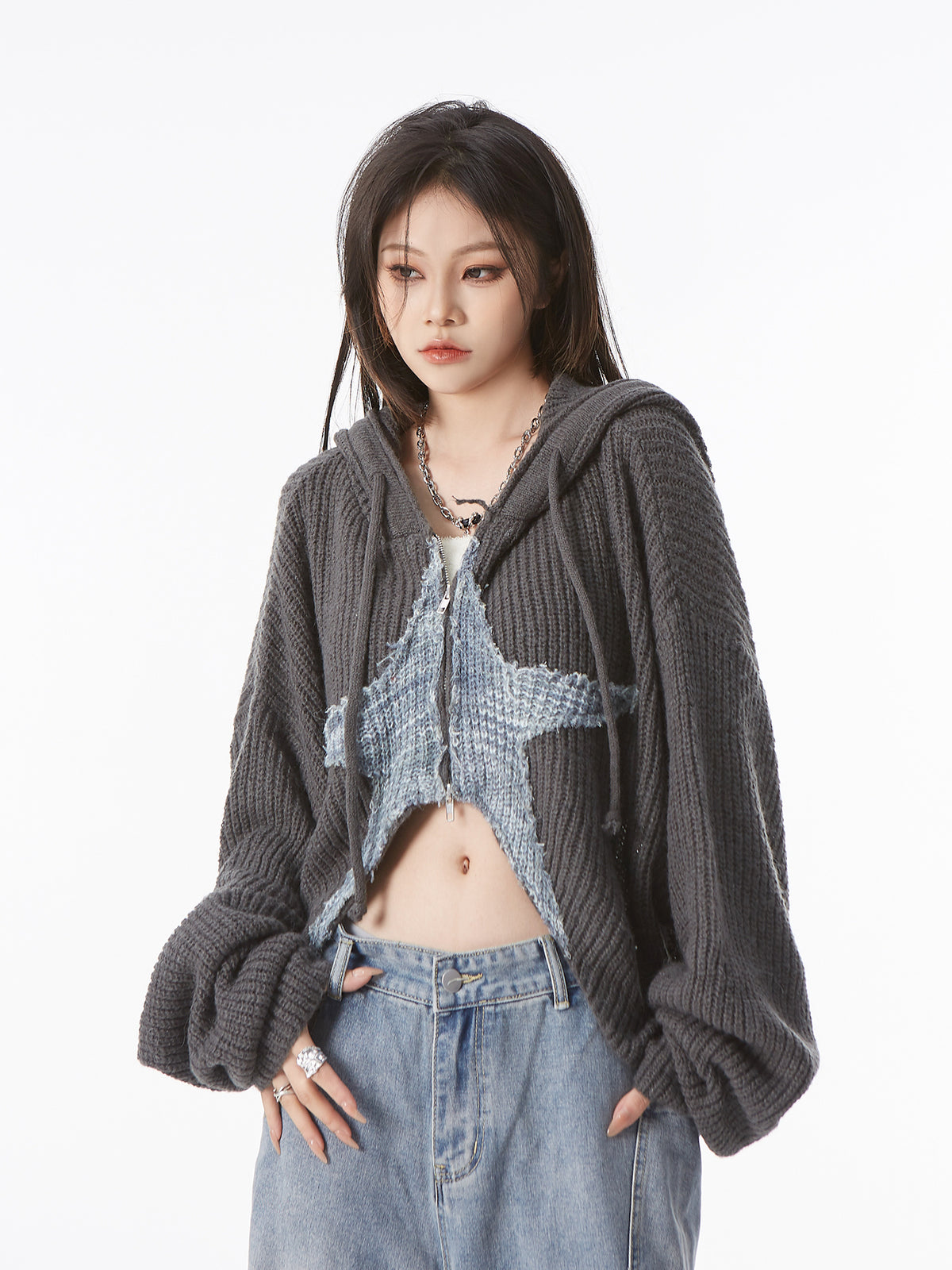 Women's Slouchy Style Small People's Knitted Shirt Jacket