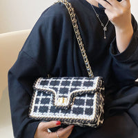 Chain Plaid One-shoulder Small Square Bag