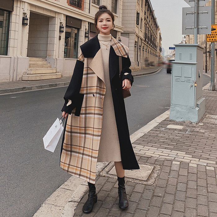 Temperament Commuter All-match Woolen Coat Contrast Stitching Fashion