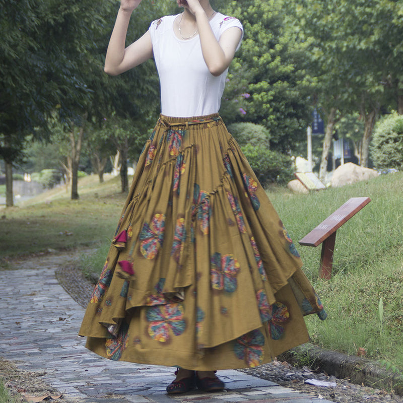 Ethnic Style Women's Cotton And Linen Printed Skirt