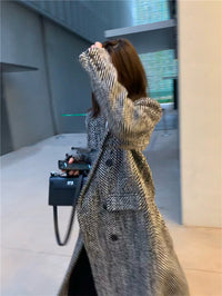 Wool Herringbone Double-breasted Back Slit Thick Woolen Coat Jacket