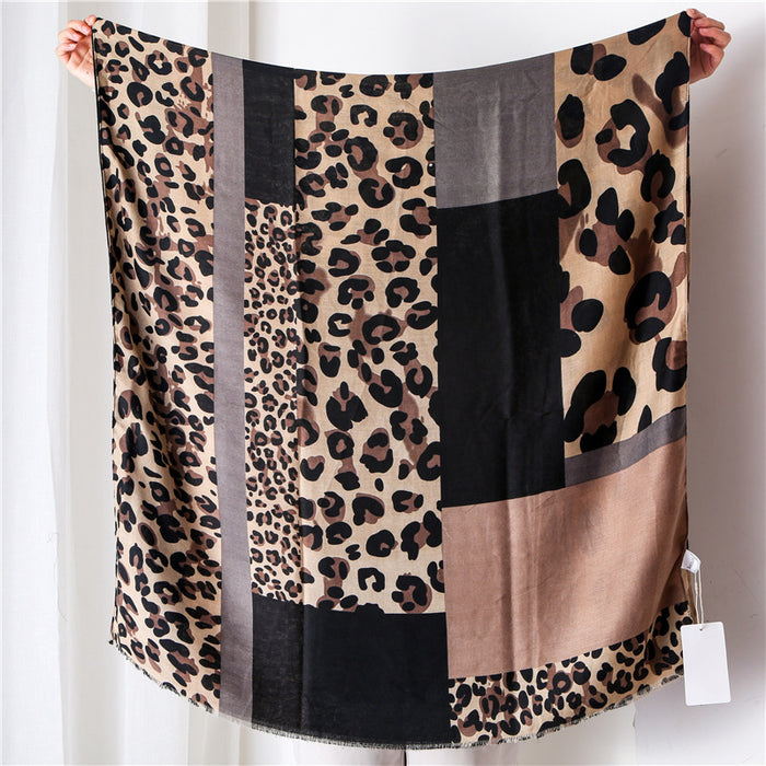 Dongdaemun Contrast Color Leopard Print Scarf Women