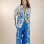 Long Sleeve Lapel Women's Printed Silk Satin Textured Shirt
