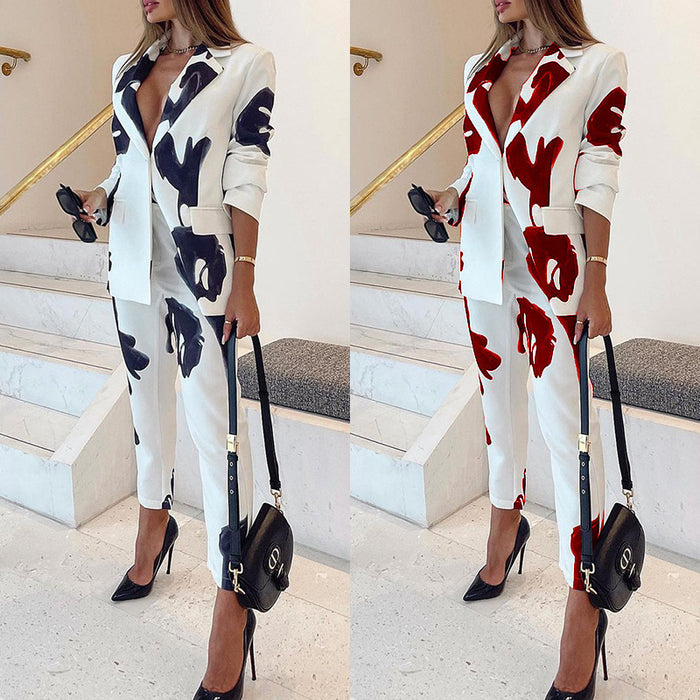 Women's Professional Casual Elegant Business Suit Top Vintage Printed Suit