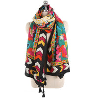 Geometric Flower Pattern Travel Personality All-Match Warm Cotton And Linen Scarf