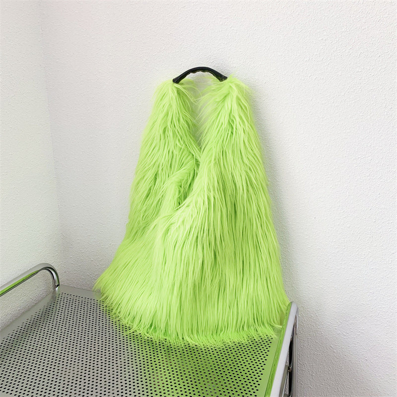 Water Wool One-shoulder Tote Plush Bag