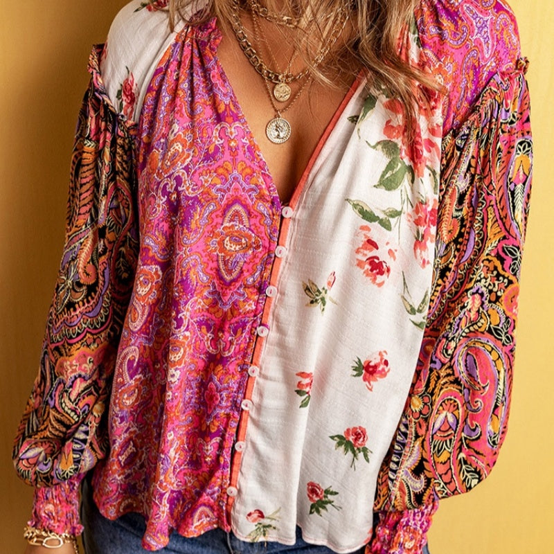 Women's Polyester Floral Print Shirt Female Casual