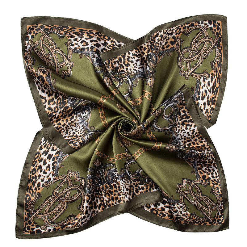 Ladies imitation silk scarf Malaysia head scarf leopard print chain print big square scarf