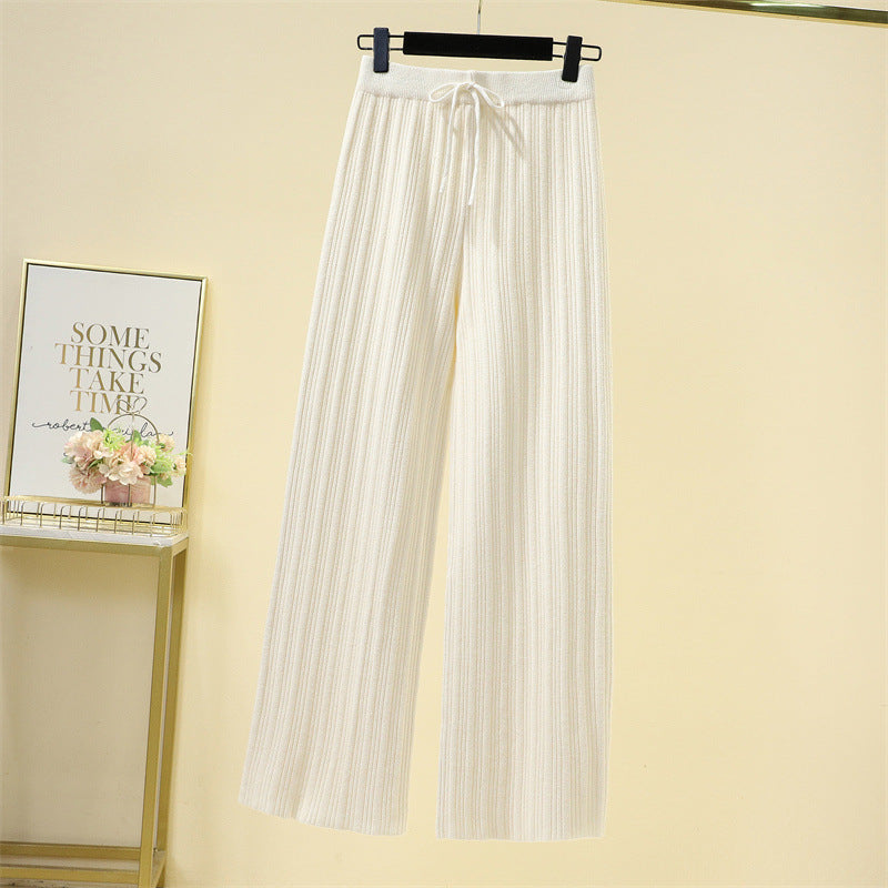 Elastic High Waist Pure Color Knitted Wide-leg Trousers