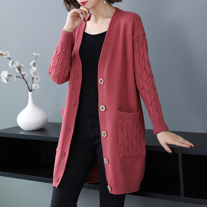 Women's Knitted Cardigan Sweater Mid-length