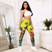 Yellow Cartoon Printed Sports Slim-fitting Leggings