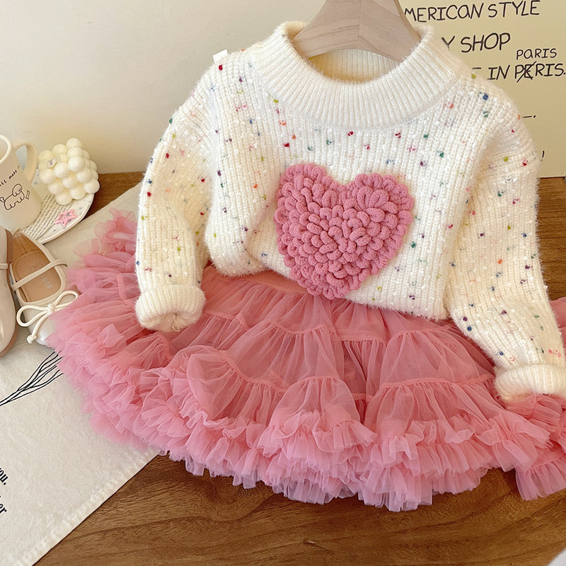 Three-dimensional Furry Heart-shaped Colorful Knitted Pullover Thick Sweater