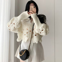 Loose Design Sense Niche Lantern Sleeve Crocheted Hollow Sweater Women's Outer Wear