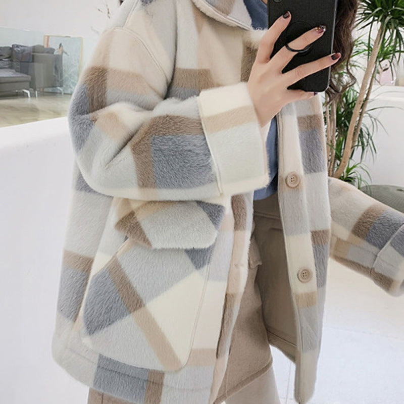 Hot Sale Ladies Fashion Wool Blend Faux Fur Coat