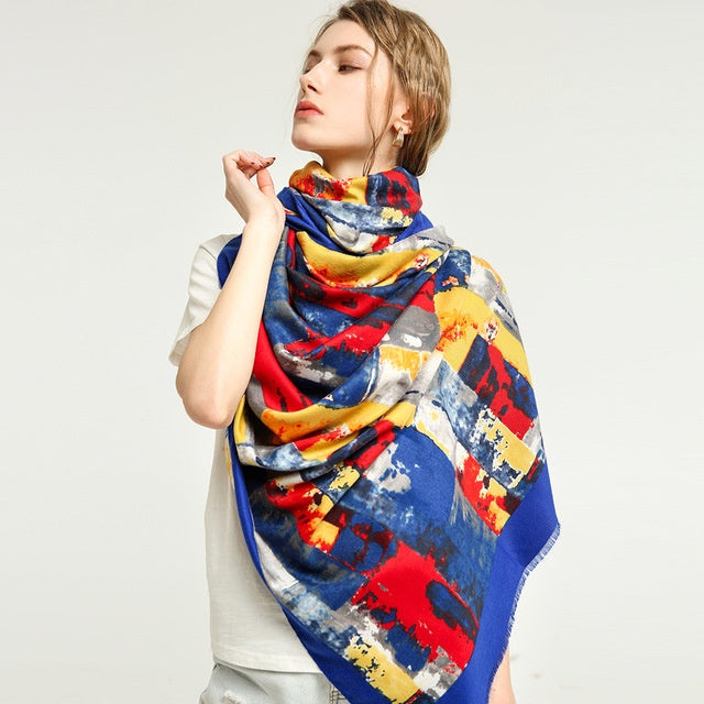 Double faced Satin graffiti brick printed scarf