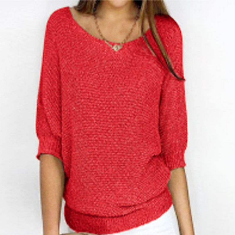 Solid Color Round Neck Sweater Women's